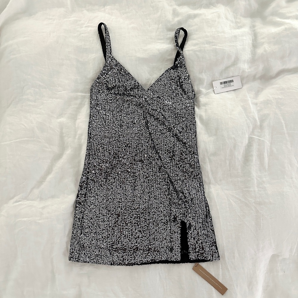 NWT Reformation Jimmy Dress in Platinum Dazzle